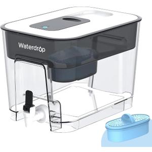 Waterdrop Alkaline Water Filter Dispenser, Large 40-Cup, Healthy, Clean & Toxin-Free Mineralized Alkaline Water, 100-Gallon, BPA Free, Black (1 Filter Included) (Black-Alkaline)