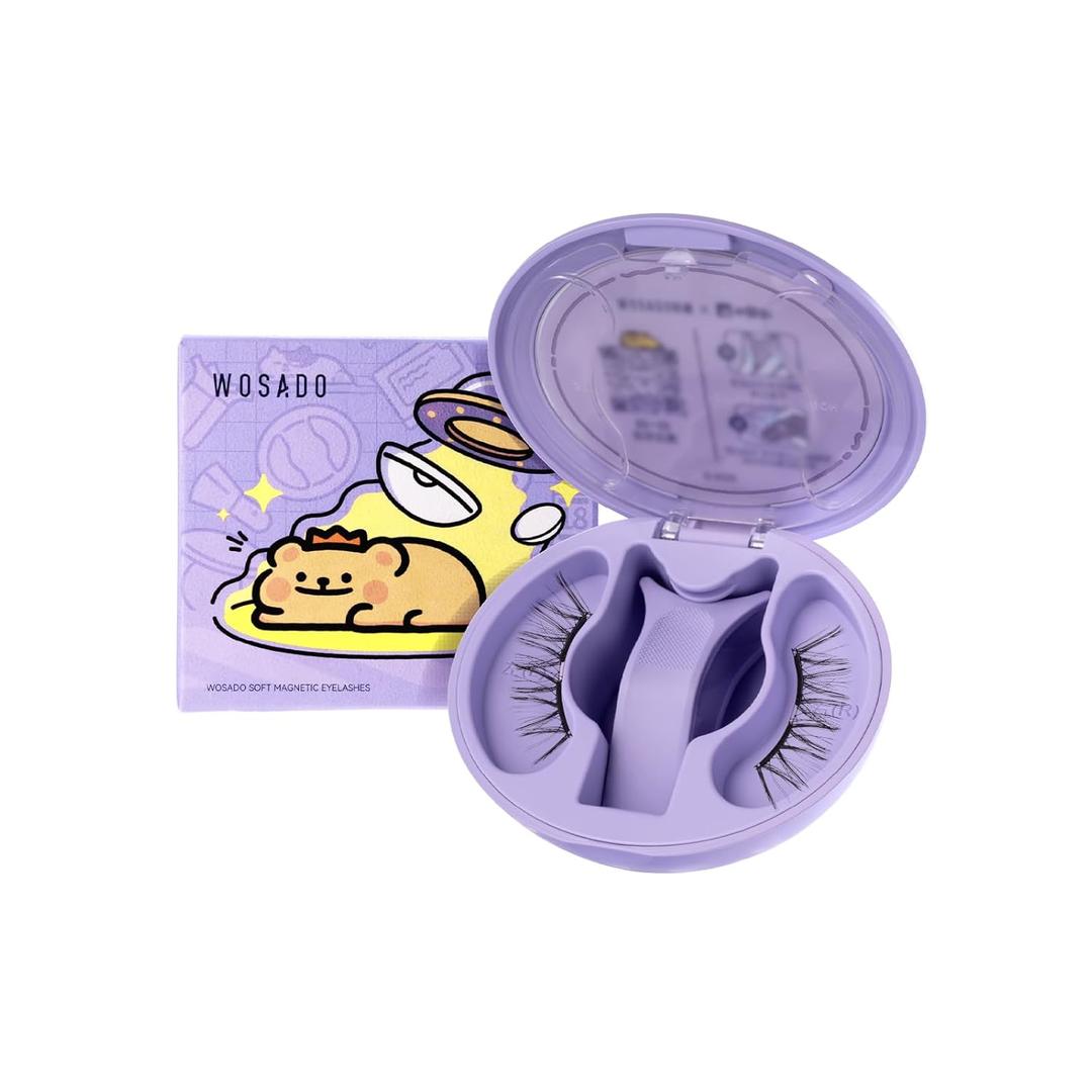 WOSADO×BearisBug Soft Magnetic Eyelashes Kit with Applicator, [No.18 Velvet Black] 21.5mm Reusable Gluefree Magnetic Lashes, Crueltyfree False Lashes, Waterproof, Lightweight, Suit for Heavy Makeup