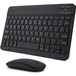 Rechargeable Bluetooth Keyboard and Mouse Combo for iPad, Ultra-Slim Portable Wireless Mouse Keyboard for iPad Pro Air Mini iPhone Samsung Tablet Cell Phone Android, iPadOS/iOS 13 and Above (Black)