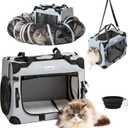 Large Cat Carrier for 2 Cats, 24"x17"x17" Collapsible Soft-Sided Travel Pet Carrier with Bowl/Mat/Blanket, Expandable Closed-Loop Tunnel System - Shoulder/Hand Carry for Car Trips, Grey