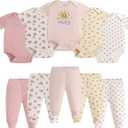 Infant Unisex Baby Bodysuit and Pant Sets Layette 10-pcs Cotton Soft Newborn Boy Girl Clothes Outfits (Pink, S)
