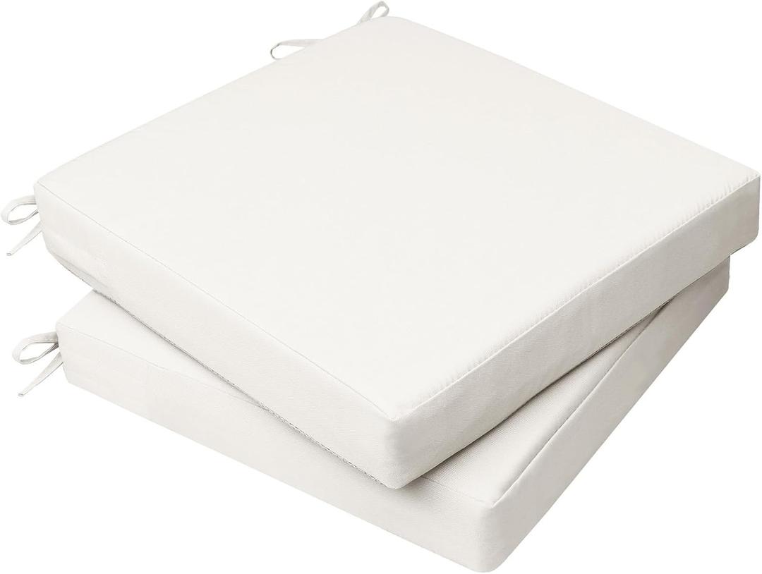 AAAAAcessories Outdoor Seat Cushions for Chairs, Waterproof, Fade-Resistant, 19" x 19" x 3", Patio Furniture Replacement Cushions, Set of 2, Creamy White