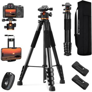 K&F CONCEPT 75 inch/190cm Camera Tripod,Lightweight Travel Outdoor DSLR Tripods with 360 Degree Ball Head Load Capacity 8kg/17.6lbs,Cellphone Clip and Remote Control for Smartphone S255A3+BH-36