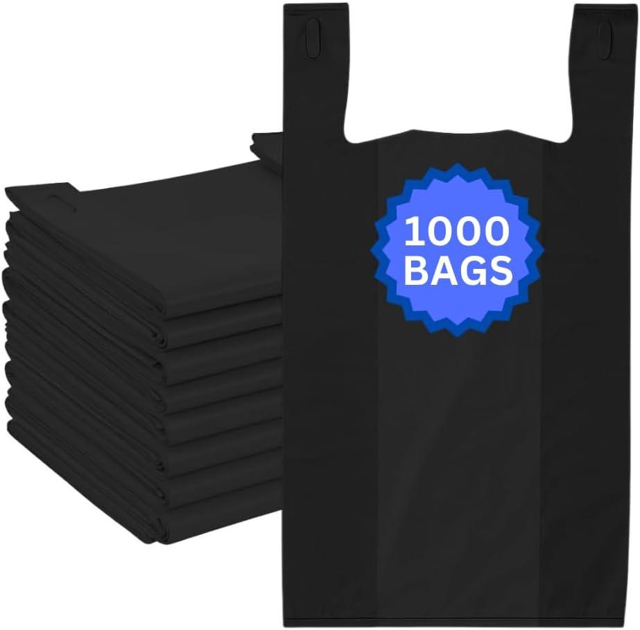 ASSUREPAK Easy Open - 1000 Bags - Black Unprinted HDPE T-Shirt Bags - 1/6 BBL 11.5"X6"X21" - 13 microns - LOOP-BLACK-EO