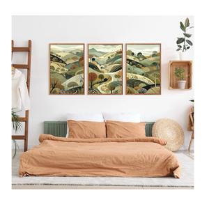 Aurlan Abstract Mountain Landscape Wall Art Set(16”x24”), 3 Pieces Green Forest Nature Framed Canvas Artwork, Large Boho Minimalist Watercolor Scenery Wall Decor for Office Bedroom Living Room