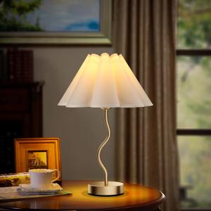 Pleated Table Lamp - Small Table Lamp 3 Way Dimmable Touch Lamps for Night Stands with USB C+A Ports Bedside Nightstand Lamp Modern Desk Lamp for Bedroom Home Kitchen Living Room Kids Room Nursery