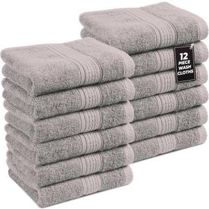 LANE LINEN Washcloths 12 Pack - 100% Ringspun Cotton Washcloths - 13"x13"- Soft Textured, Well Stitched, Lightweight Towel - Absorbent & Durable - Perfect for Daily use - Platinum