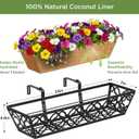 HFHOME 24 Inch Window Deck with Coco Liner, 24" Window Boxes Horse Trough with Coconut Coir Liner, Black Metal Hanging Flower Planter Basket Railing Planter for Outdoor Indoor Lawn - 2 Pack