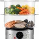 OVENTE 2-Tier Electric Food Steamer, 5 Quart Stainless Steel Stackable Steam Cooker with 400W Power, 60-Minute Timer & Auto Shut-Off, Dishwasher Safe, Healthy Vegetable & Seafood Steamer, Silver FS62S