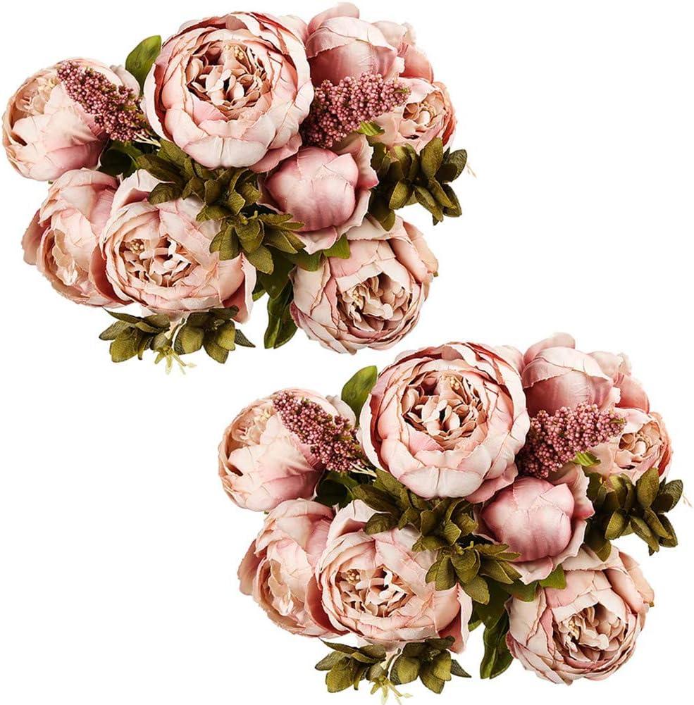 Fule 2 Pack Large Artificial Peony Silk Flower Bouquets Arrangement Wedding Centerpieces (Cameo Brown)