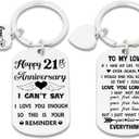 21st Anniversary Keychain for Him Her,Happy 21 Year Anniversary Keepsake ﻿