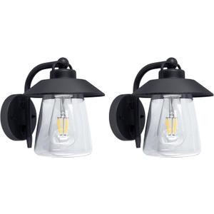 LUTEC 2 Pack Outdoor Indoor Exterior Light Fixture, Farmhouse Barn Wall Sconce, Matte Black Finish Anti-Rust Wall Mount Light, Waterproof Wall lamp with Clear Glass for Porch, Exterior, Patio