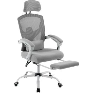 Sweetcrispy Office Computer Desk Chair, Ergonomic High-Back Mesh Rolling Work Swivel Chairs with Wheels, Comfortable Lumbar Support, Comfy Arms for Home, Bedroom, Study, Student, Grey