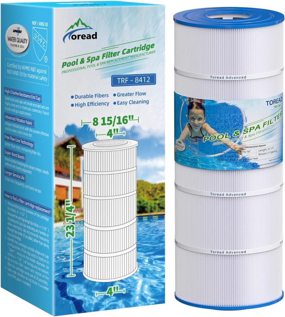 TOREAD PA120 Pool Filter Replacement for Ultra-B2, CX1200RE, C1200, Unicel C-8412, Filbur FC-1293, Waterway Clearwater II, Pro Clean 125, 817-0125N, Aladdin 22002, L x OD:23 1/4"x 8 15/16"