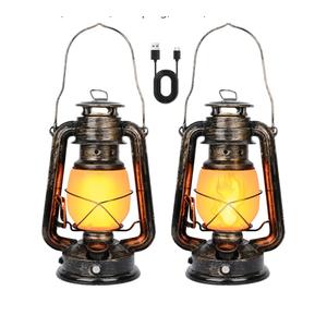Pack of 2, Realistic Flickering Flame Hanging Lantern with Touch Switch, USB Charging, Antique Metal Lantern for Indoor, Outdoor, Garden, Camping, Patio, Porch