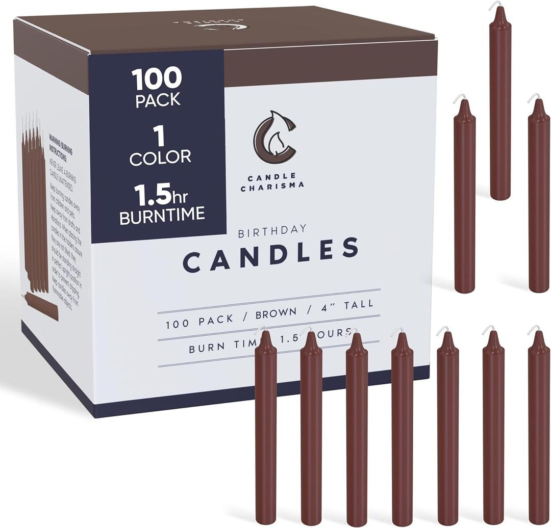 Candle Charisma 100 Brown Spell Candles - 4" Unscented Paraffin Chime Candles, Smokeless & Dripless, Colored Candles, 1.5 Hours Burn Time 0.4" Thick Taper Candles for Rituals, Witchcraft and Parties