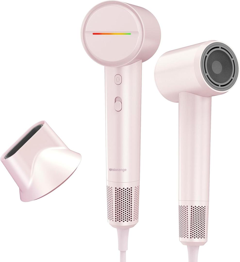 High Speed Hair Dryer 110000 RPM with 1 Billion Plasma Ions, Ionic Blow Dryer Frizz Free Fast Drying with Magnetic Diffuser for Curly Hair, Low Noise Lightweight Thermo Control Hair Dryers for Women (Pink)