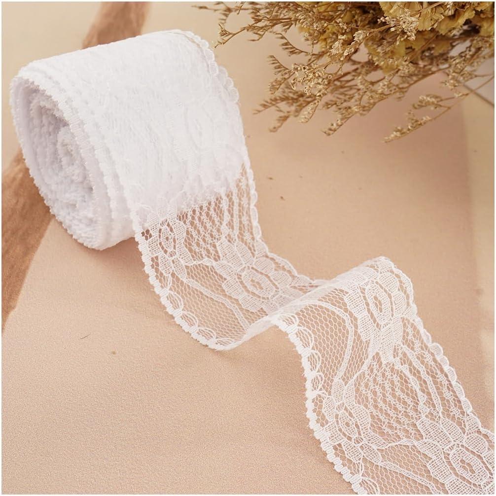 25 Yards White Lace Ribbon Roll Lace Trim Ribbon Lace Fabric for Sewing,Baby Shower,Birthday,Bridal Shower, Wedding Decoration,Gift Packaging,Bouquet,Party Decorations(2 inch Width)