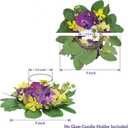 WELL KNOWN 2 Pcs Mini Spring Floral Candle Rings Wreaths for Pillars, 9" Artificial Flower Cabinet Wreath for Home Table Window Kitchen Farmhouse Wedding Party Hanging Decor (Purple & Yellow Flowers)