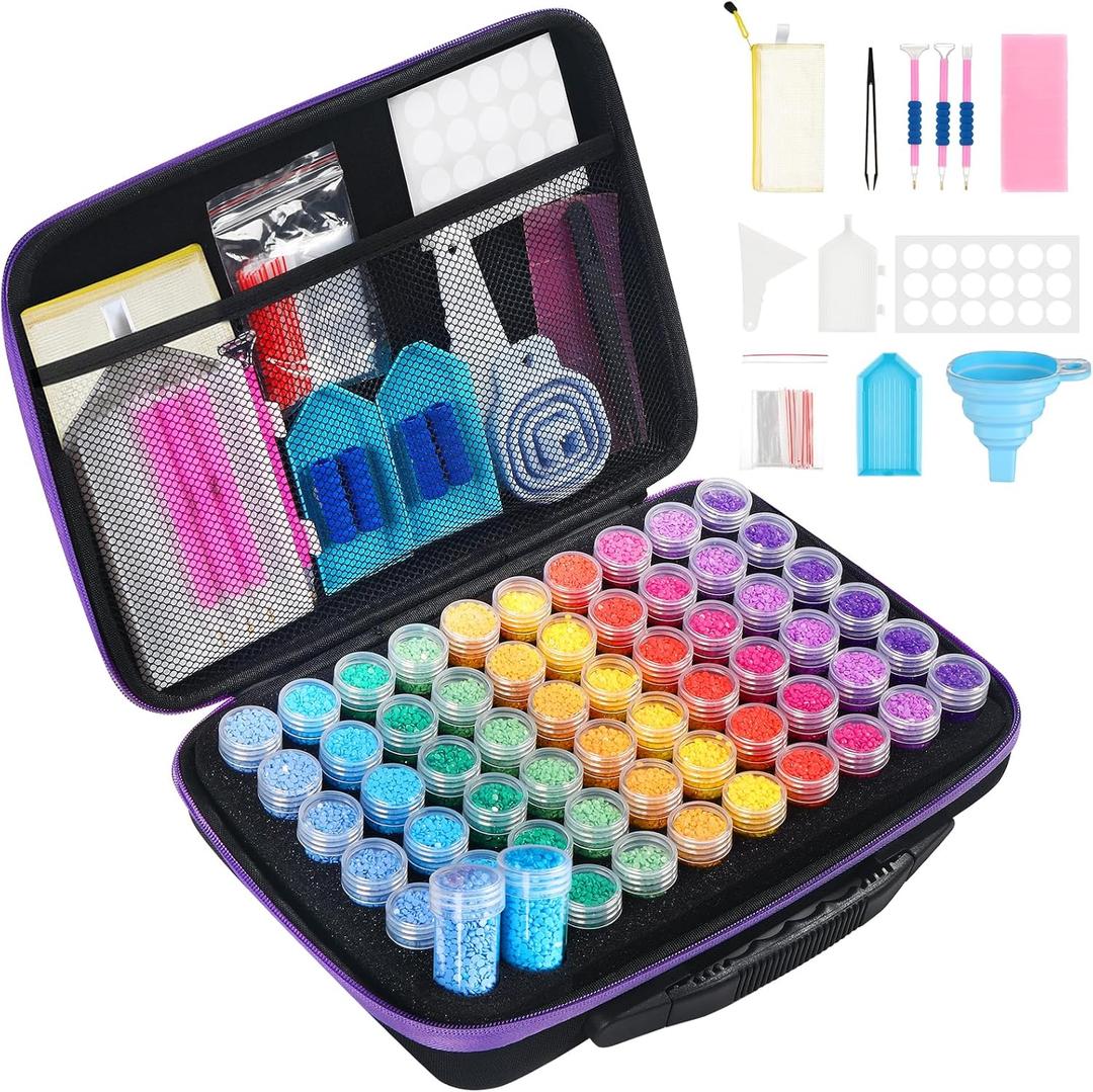 Douorgan Diamond Painting Storage Containers 60 Slots Accessories and Tools Portable Diamond Painting Organizer Shockproof Diamond Art Storage Case Jewelry Beads Storage Box (Medium - 60 Jars)