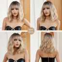 Short Blonde Wig with Bangs Bob Wigs for White Women Ombre Wigs Wavy 14Inches Synthetic Wig Dirty Blonde Bob Wigs for Women Cosplay Wig Natural Hair Replacement Wigs for Daily Party Use