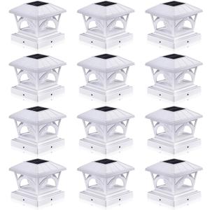 Solar Post Cap Lights, 9 Colors to Choose, 20 Lumens, Warm White & RGB Automatic Cycling & Fixed RGB Color 3 Modes for 3.6x3.6 4x4 4.5x4.5 5x5 Wooden/Vinyl Posts Decoration, White 12 Pack