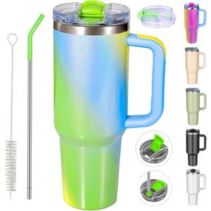 40 oz tumbler with handle and straw,Double Wall Vacuum Reusable Stainless Steel Insulated Water Bottle,With Leak Proof lid and Straw for Iced or Cold Beverages (Fairyland)