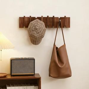 Wooden WALL Coat Rack with 8 Foldable Hooks Solid Pine Piano Key Coat Rack Wall Mount, Folding Coat Hooks Entryway Hanger for Bathroom, Bedroom, Office & Hallway (Walnut)