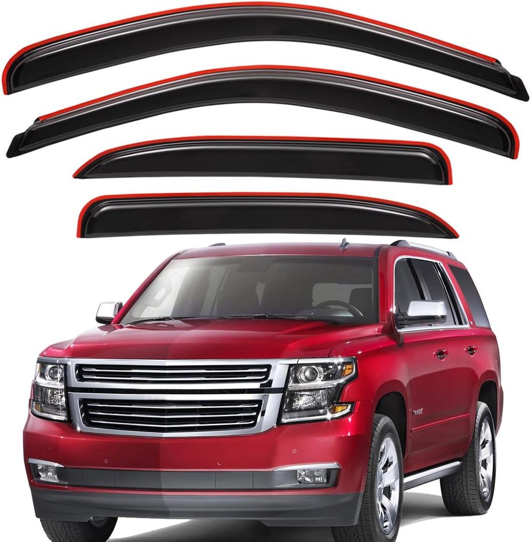 Lightronic Extra Durable Clip-on in-Channel Auto Vent Window Visor, Fits 2007-2014 Chevrolet Tahoe & GMC Yukon, UV Protection Rain Guard, Original Wind Deflector, No-Drill Install, Dark Smoke, 4-Pcs