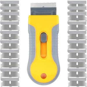 Razor Blade Scrape with 20pcs Extra Blades, Scraper Tool, Razor Blade Retractable, Paint Stripping Tool, Hob Oven Glass Cooker Cleaning Tool Non Scratch Anti Slip Window Glass Wallpaper
