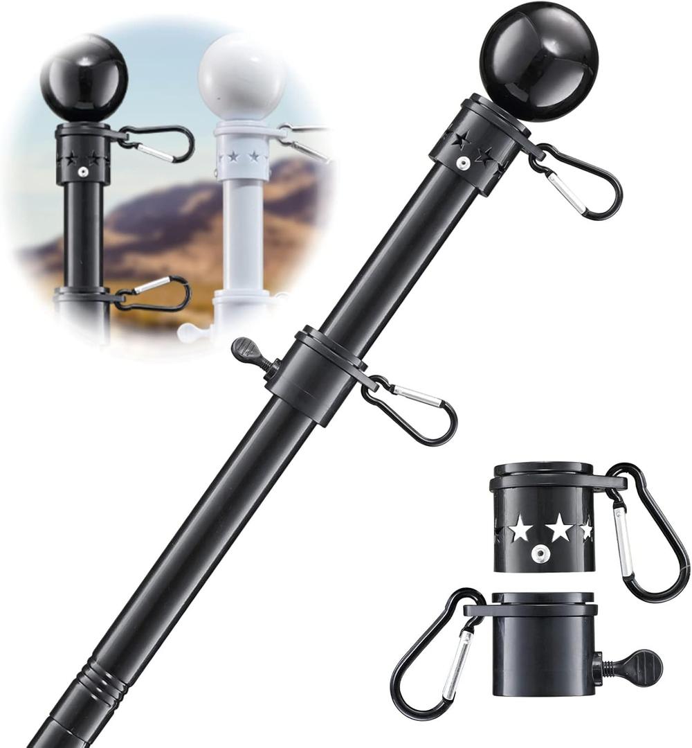 Flag Pole for Outside House - 5ft Heavy Duty Stainless Steel Flag Pole Kit, Tangle Free Spinning Flagpole Holder For Outdoor Porch Residential Decoration - Black