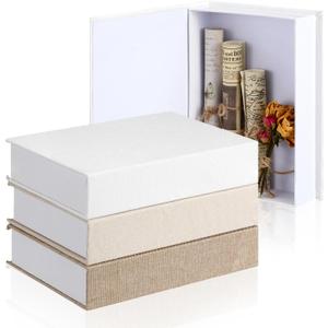 Tioncy 3 Pcs Fake Book Box Neutral Linen Book Box Decorative Faux Prop Storage for Farmhouse Home Decor shelf Table Card Photo DIY Keepsake Gift(8.6 x 6.1 x 1.8 Inch,Multicolor)