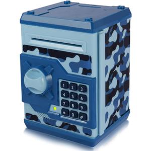 Kids Money Bank, Electronic Piggy Banks, Great Gift Toy for Kids Children, Auto Scroll Paper Money Saving Box Password Coin Bank,Perfect Toy Gifts for Boys Girls (Blue Camo)