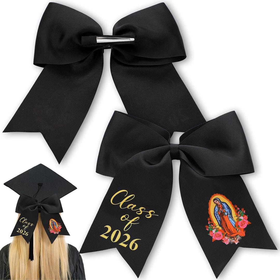 Graduation Bow Clip Class of 2026 Mexican Graduation Cap Decor Our Lady of Guadalupe Bow for Hair Graduate Gift