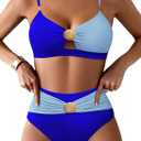 Pink Queen Women's 2 Piece Bikini Set 2026 Seashell Cutout Swimsuit High Waist Tummy Control Summer Beach Swim Bathing Suits (Blue, L)