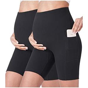 POSHDIVAH Women's Maternity Yoga Shorts Over The Belly Bump Summer Workout Running Active Short Pants with Pockets 5"/8", Small