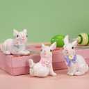 Set of 3 Easter Bunny Figurines, Cute Resin Rabbit Decorations with Easter Tabletop Decor, Spring Indoor Home Decor