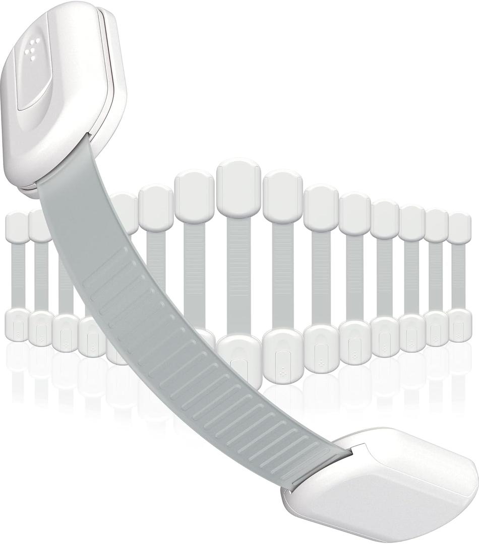 Baby Proofing Child Safety Locks (16 Pack) by Skyla Homes - The Safest, Quickest and Easiest 3M Adhesive Cabinet Latches, No Screws & Magnets, Multi-Purpose for Furniture, Kitchen, Ovens, Toilet Seats (16 Count (Pack of 1), White)