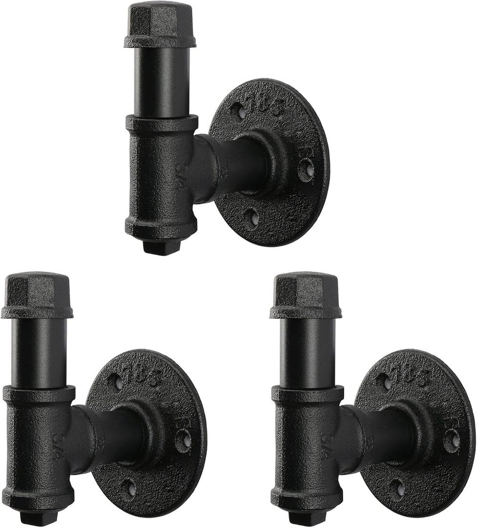 3 Pack Industrial Iron Pipe Robe and Towel Hooks Wall Mounted Home Decor, Bathroom Hardware Rustic Vintage Style Heavy Duty Farmhouse DIY Coat Hook for Wall Hanging