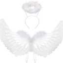 Angel Costume Wings and Halo Angel Costume Wings for Girls Kids Angel Feather Wings for Halloween Christmas Eve (White), 6 Packs