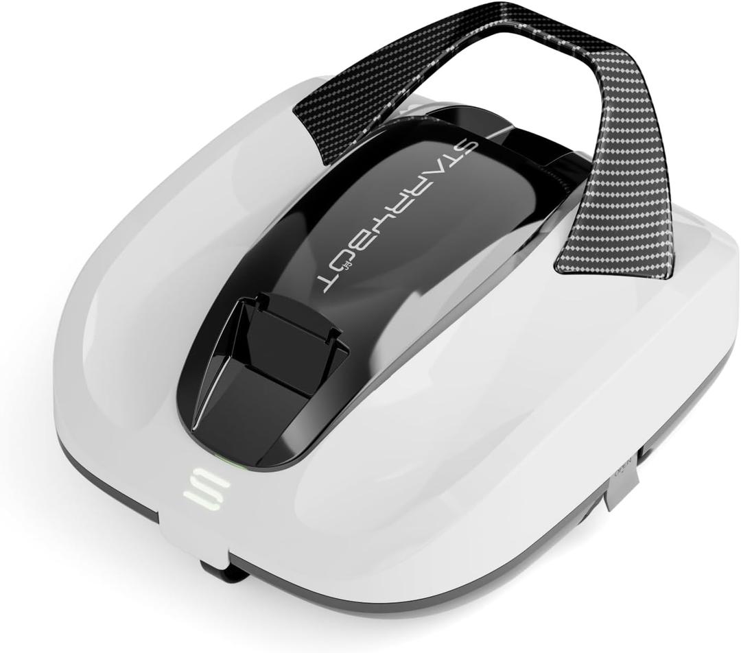 Cordless Robotic Pool Cleaner, Portable Swimming Robotic Pool Vacuum Self-Parking Technology, Ideal for Above-Ground Pools (White)