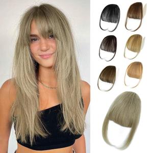 NAYOO Wispy Bangs Hair Clip - Light Ash Blonde 100% Real Human Hair Clip in Bangs for Women Fringe with Temples Hairpieces for Daily Wear (Light Ash Blonde, Wispy Bangs)