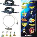 LUV HER Wonder Woman Shoelace & Sticker Gift Set for Kids Includes 2 Shoelaces, 10 Die-Cut Stickers and 4 Character Charms Officially Licensed (Blue)