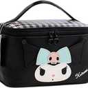 Kuromi PU Cosmetic Bag Makeup Pouch Travel Portable Vanity Case Organizer with Handle - Black