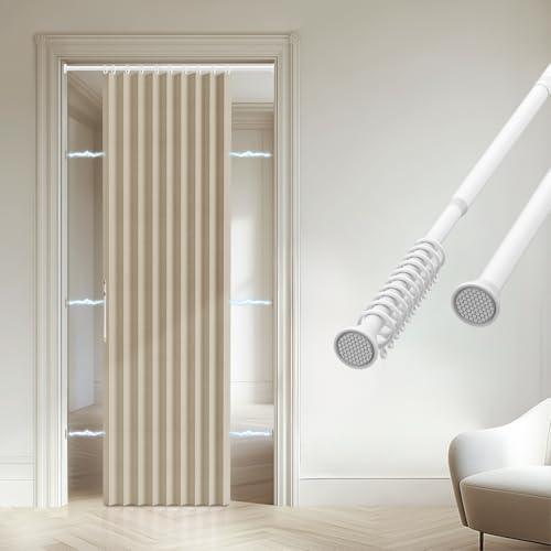 gonnrly Accordion Door Curtain - 100% Light-Blocking Bedroom Door Curtain with Included Rod for Easy Installation, Suitable for Doorway Privacy Beige 43" W x 78" L