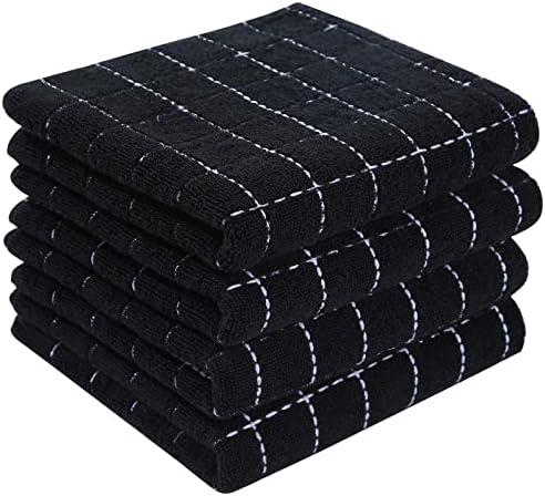 Homaxy 100% Cotton Terry Kitchen Towels(Black, 13 x 28 inches), Checkered Designed, Soft and Super Absorbent Dish Towels, 3 Pack