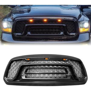 Front Mesh Hood Grill With Signal Lights For 2013-2018 Dodge Ram 1500 2019-2023 Ram 1500 Classic Front Bumper Hood Upper Grill Cover (2013-2018)