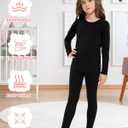 Silkfly 2 Pack Girls Thermal Underwear Set Fleece Lined Thermals Top and Bottom Base Layer for Girls Winter (Black, XS)