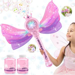 Bubble Wands for Kids Girls - LED Light & Music Bubble Machine: 3 AA Batteries & 2 Bubble Solutions, Outdoor Party Birthday Toys for Toddlers, Gift for 3 4 5 6 7 8 Year Old Girls (Pink)