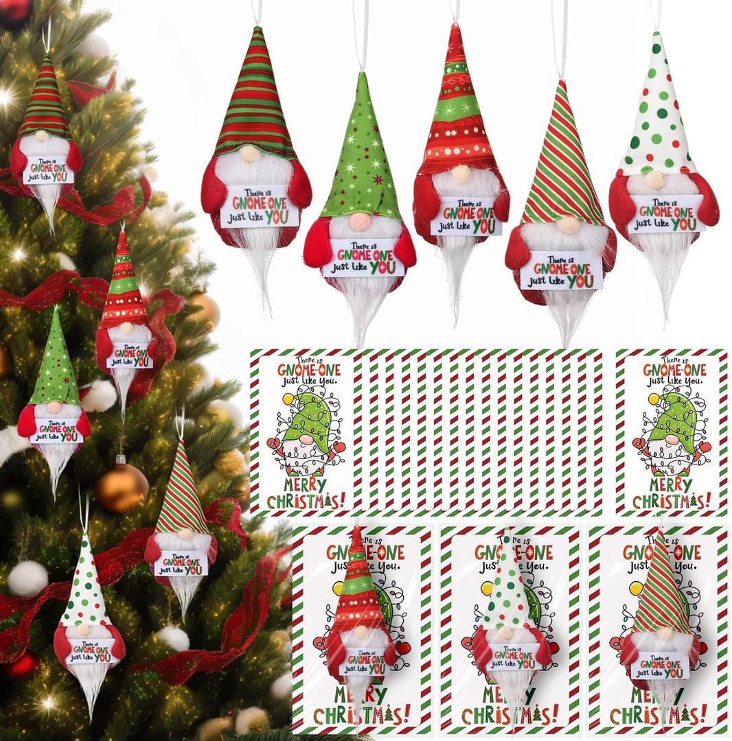 Peryiter 20 Set Christmas Hanging Gnomes Ornaments Coworker Gifts Bulk with Thank You Cards Swedish Plush Beard Doll Ornament Appreciation Gifts for Coworker Employees Staffs Xmas Tree Home Decor